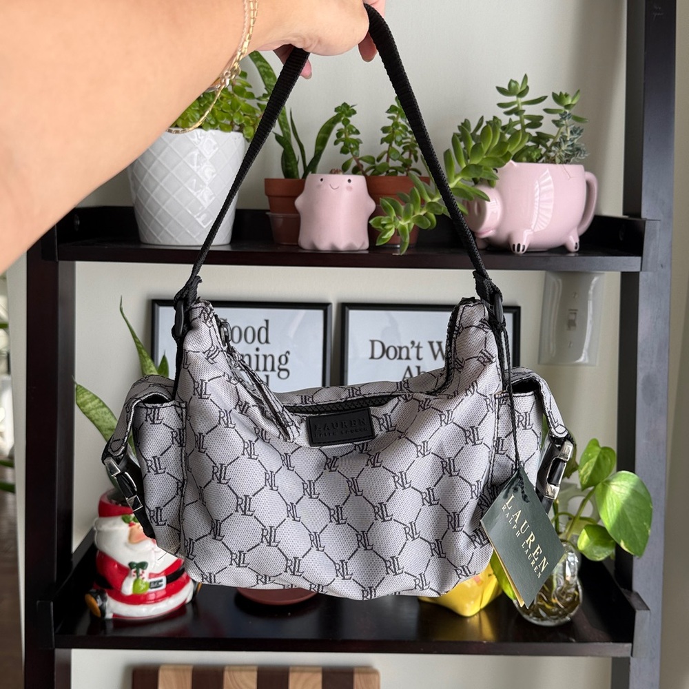 NWT Lauren Ralph Lauren Black and Gray Monogram Bag